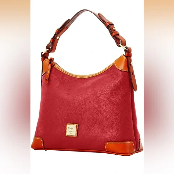 Dooney & Bourke Red Leather Shoulder Bag with Tan Trim - Picture 2 of 12